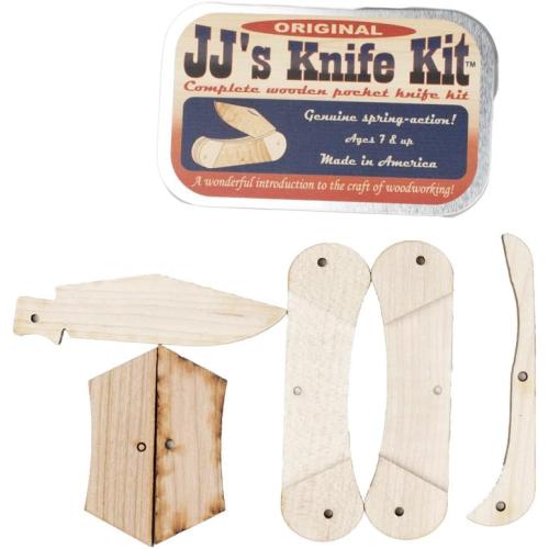JJ’s Knife Kit Original Wooden Pocket Knife Making Kit | Perfect Beginner Knife Making Kit To Teach Knife Safety | Canoe Style Toy Knife | Ages Seven And Up | Made In The USA