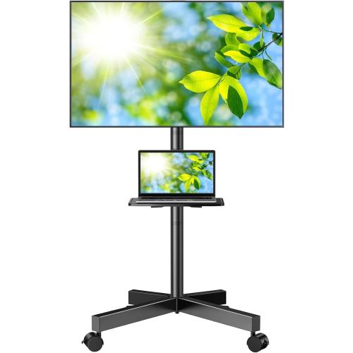 PERLESMITH Rolling TV Stand, Mobile TV Stand for 23-60 Inch LCD LED TVs, Tilt TV Stand Wheels Holds up to 88Lbs, Portable TV Stand for Bedroom with Shelf, Outdoor TV Stand Max VESA 400x400mm PSTVMC06