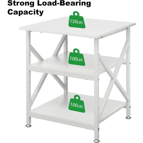 Ollieroo 3 Tier Printer Stand, Large Table with Wheels, Rolling Cart with Height Adjustable Middle Storage Shelf, 23.6 x 23.6 x 30.3 Inches Shelf for Home Office, White