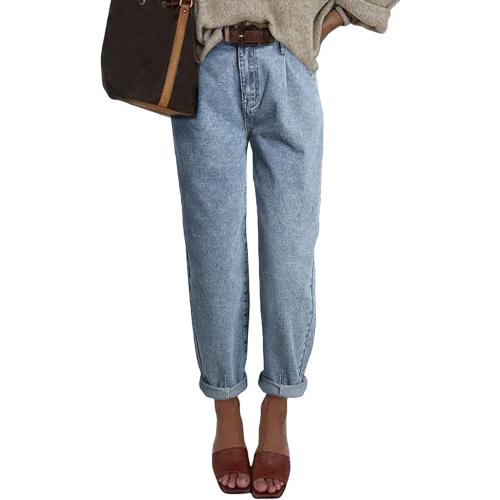 Size 4 Astylish Womens High Waisted Baggy Jeans Boyfriend Cropped Loose Denim Pants