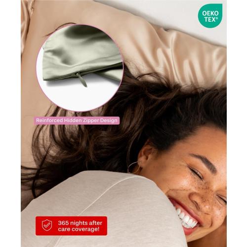 SUNDAYSILKS™ Premium Silk Pillow Cases | 100% Mulberry Silk Pillowcase with Zipper, All Sides Real 22 Momme Grade 6A Silk, Standard Queen, King Size [Olive]