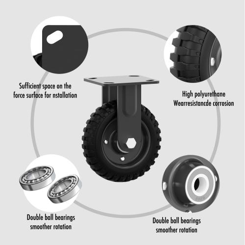 8 Inch Fixed Heavy Duty Cast Iron Caster Wheel - 1000lb Capacity, Black Rim, Solid Rubber, Outdoor, Flat Free for Carts, Dolly, Workbench, Trolley, DIY Tools(2 Pack)