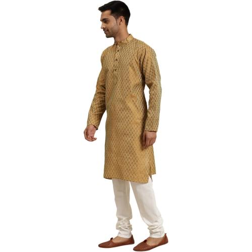 Size large 40 Color Mustard Gold Sojanya (Since 1958 Men'S Jacquard Silk Self Design Only Kurta