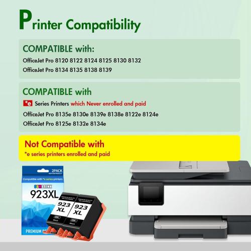 Twin Pack 923 923e 923XL Ink Cartridges Combo Pack with Chip Replacement for HP 923 923e Ink Cartridges for HP Printer OfficeJet Pro 8130e 8135e 8139e 8125e 8138e 8122e 8120 8124e 8130 (Black)
