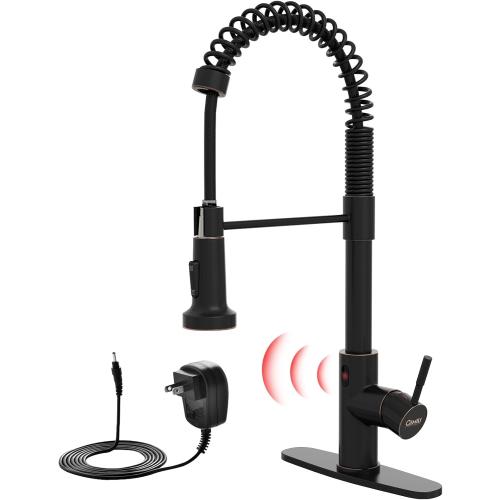 GIMILI Oil Rubbed Bronze Touchless Kitchen Faucet with AC Adapter, Motion Sensor Smart Hands Free Single Handle Kitchen Sink Faucet with Pull Down Sprayer