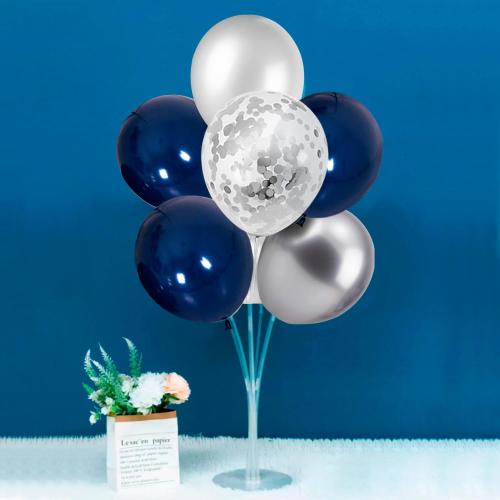 ZJDHPTY 6 Set Balloon Stand with Blue and Silver Balloons Centerpiece Table Decorations Birthday Graduation Bridal Shower Wedding Anniversary Father's Day Retirement New Years Decorations 2026