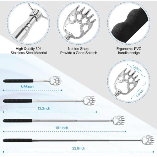 3 Pack Different Back Scratcher Metal Portable Telescoping with Rubber Handles, Extendable Back Massager Tool with Beautiful Box, Stocking Stuffers for Men Women Christmas Presents(Black)