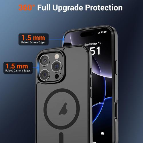 SUPFINE Magnetic for iPhone 16 Pro Max Case (Compatible with MagSafe) (Military Grade Drop Protection) Translucent Matte Shockproof Phone Cover, Black