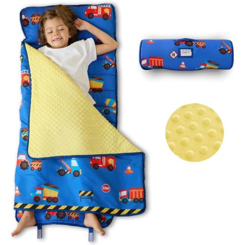 beeweed Toddler Nap Mat, Rollup Design Kid Sleeping Mat with Removable Pillow & Minky Blanket, Toddler Sleeping Bag for Daycare Preschool Travel Camping