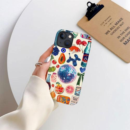 Case Compatible with iPhone 15,Hybrid 2-Layer Hard Shell,Shockproof Soft for Girl Women,European Fruit Bow Collage