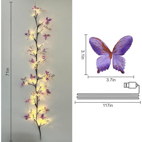 Willow Vine Light with Butterfly 48LED 6FT Enchanted Wall Decoration Vine Lights 8 Light Modes for Indoor Home Wall Decoration(Warm White)