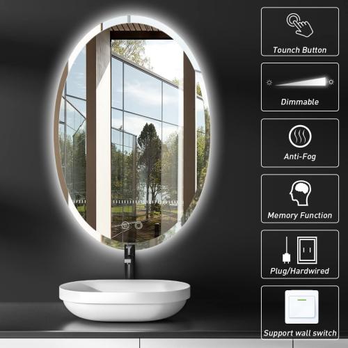 Size 36 x 24 Inch LED Oval Mirror,Wall Mounted Backlit Beveled Bathroom Mirror, Dimmable Lighted Vanity Mirror with Lights,Anti-Fog,CRI 90 , IP54 Waterproof