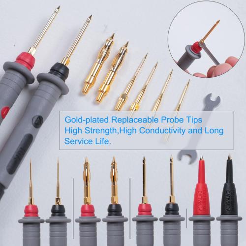 TKDMR 45 Pcs Multimeter Leads Kit, Professional and Upgraded Test Leads Set with Replaceable Gold-Plated Multimeter Probes, Alligator Clips, Test Hooks,5 Colors Jumper Wires and Back Probe Pins.