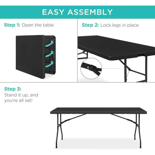 Best Choice Products 6ft Plastic Folding Table, Indoor Outdoor Heavy Duty Portable w/Handle, Lock for Picnic, Party, Camping - Black