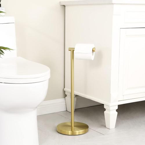 KES Gold Toilet Paper Holder Free Standing SUS 304 Stainless Steel Rustproof Pedestal Lavatory Tissue Roll Holder Floor Stand Modern Brushed Gold Finish, BPH283S1-BZ