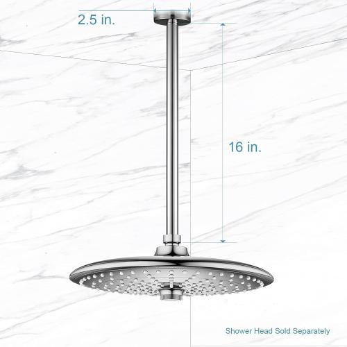 OFFO Shower Arm with Flange, 16 in Ceiling Mount Replacement Rain Shower Head Straight Arm Ceiling-Mounted For Fixed Shower Head & High Pressure Rain, Chrome