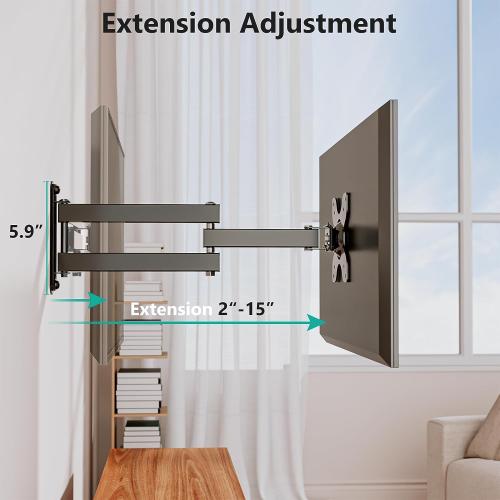 Size 100x100 mm WALI TV Wall Mount Articulating LCD Monitor Full Motion 15 inch Extension Arm Tilt Swivel for Most 13 to 32 inch LED TV Flat Panel Screen with Mounting Holes up to 100x100mm (1330LM), Black
