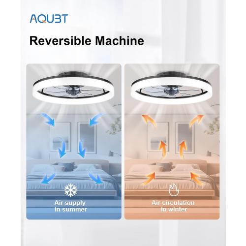 AQUBT Ceiling Fans with Lights and Remote, 20 Modern Low Profile Ceiling Fan with Light, Stepless Color Temperature Change and 6 Speeds for Bedroom, Kids Room and Living Room (Black)