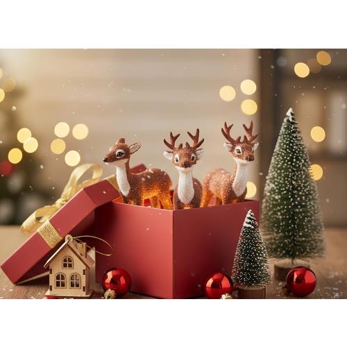 3 Pcs Christmas Reindeer Decor, Festive Holiday Decorations, Rustic Elk Ornaments, Handcrafted Tabletop Decor for Home, Office, Fireplace, Mantle (Brown)