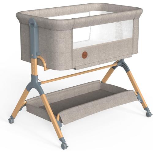 Baby Bassinet with Waterproof Mattress Cover, Bedside Bassinet with Wheels and Storage, Height Adjustable Fit for Any Bed, Baby Bed Crib for Newborn (Warm Beige)