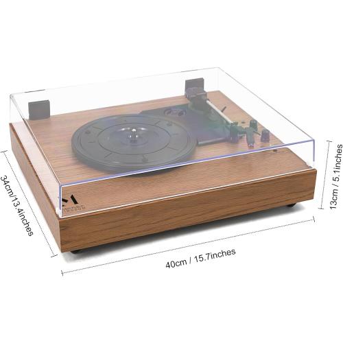 MPK Vintage Style 3 Speeds Wireless Input Record Player, Built-in Dual Premium Speakers,Belt Drive,RCA Output,Aux in,Fulll Size Platter Turntable, Yellow Wood