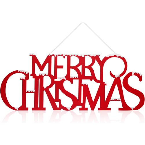 Chunful 36 Inch Large Snowy Metal Merry Christmas Wall Sign Xmas Hanging Door Sign 3D Red Merry Christmas Cutout Letter Decorative for Xmas Wall Indoor Outdoor Living Room Yard Supplies