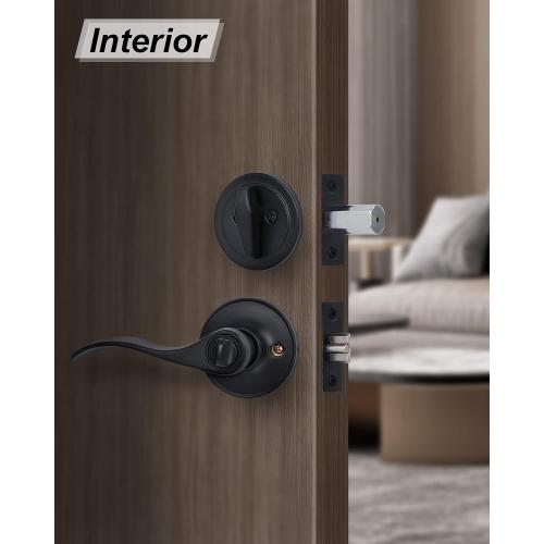Lanwandeng Keyed Alike Front Door Lever Lockset with Single Cylinder Deadbolt Combination Set, All Keyed Same Exterior Door Handle with Lock and Deadbolt, Matte Finished