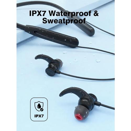 Rythflo Neckband Bluetooth Headphones, ENC IPX7 Sweatproof Sport Earbuds with AI-Enhanced Mic Vibration Call Alert, 50H Playtime Deep Bass Wireless Waterproof Earphones for Work Running Workout Gym