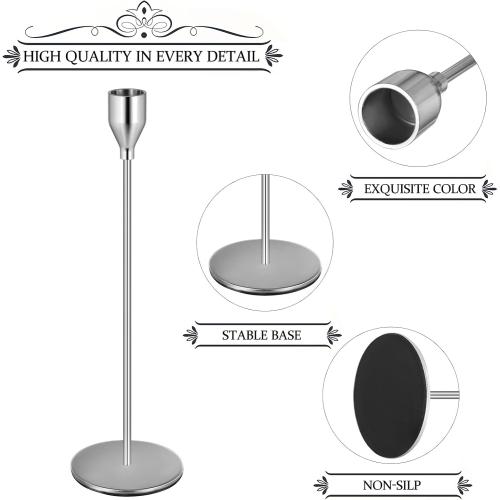 Denique Candlestick Holders 2 Sets, 6 PCS Silver Taper Candle Holders, Candlestick Holders Set for Table Centerpiece Vintage Modern Candle Holders for Home Wedding Decoration