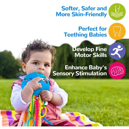 teytoy Sensory Toy, Texture Toys for Babies with Rattle, Autism Sensory Toys Jellyfish Shape Tactile Sensory Toys with 10 Textures, Baby Sensory Toys for 0-3-6-18 Months Soft Baby Toys with Teethers