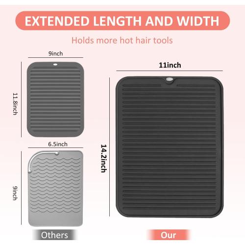 Quccefods Large Heat Resistant Silicone Mat for Hair Tools: Curling Iron, Flat Iron, Hair Straightener - Portable Hair Styling Pad Cover