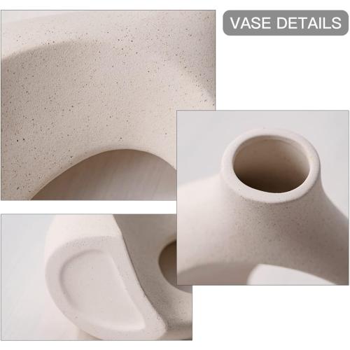 Levvohd Hollow Ceramic Vase Set of 2, Modern Nordic Minimalist Book Style Boho Aesthetic Vases for Home Decor Living Room Shelf Entryway Coffee Centerpiece Table Decorative (Cream White)