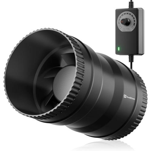 Hon&Guan 4 Inch Inline Booster Duct Fan with Speed Controller - 130 CFM Airflow with 6W Ultra-Low Power and Low Noise