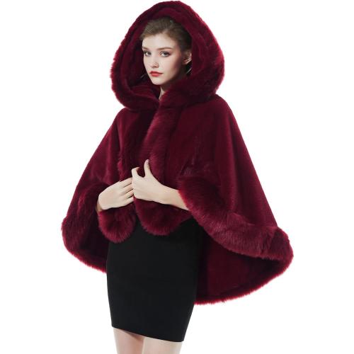 BEAUZSUZSANA Women Faux Fur Shawls Wraps Bridal Fur Stoles Cloak Coat Fur Trimmed Cape Poncho for Party Wedding Bridal