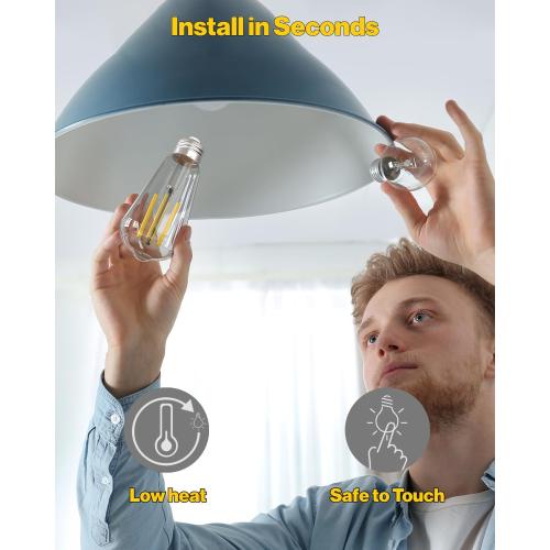 Sunco 11 Pack Vintage LED Edison Bulbs, 75W Equivalent 8.5W, 1000 LM Dimmable ST58 Filament, ST18 3000K Warm White, E26 Medium Base, Clear Glass Light Bulbs