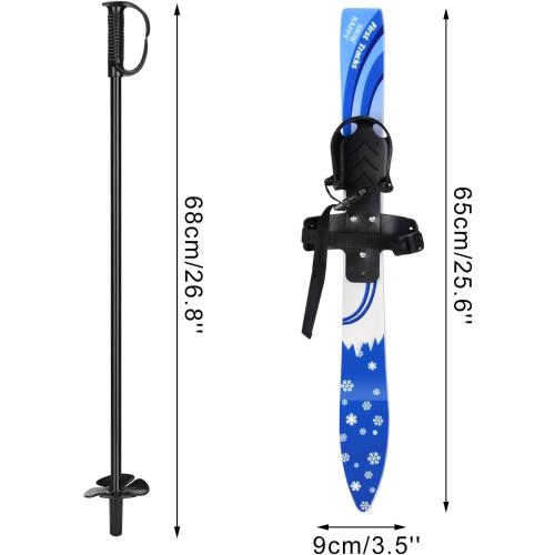 Odoland Kid's Beginner Snow Skis and Poles with Bindings, Low-Resistant Ski Boards for Age 4 and Under, Lightweight Sturdy and Safe Kids Skiing Equipment
