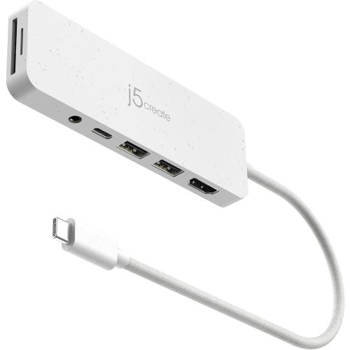 j5create USB-C Multi-Port Hub with Power Delivery with 4K HDMI/2 USB-A 5Gbps/PD 100W Charging SD&Micro SD/3.5mm Audio | for MacBook Pro&Air/iPad Pro/iMac/Surface/XPS/Thinkpad/Galaxy/and More(JCD373EW)