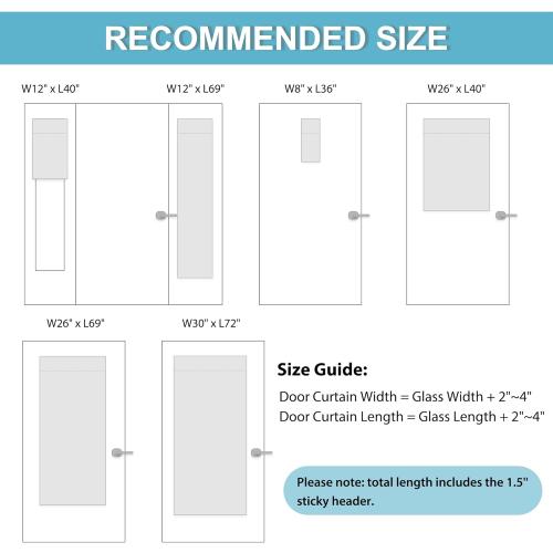 RYB HOME French Door Curtain - Blackout Privacy Thermal Insulated Window Curtain for Patio Glass Front Entry Back Door Kitchen Bedroom, Self Adhesive No Rod Needed, W26 x L69 inch, 1 Panel, Gray