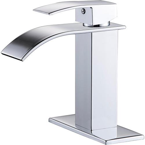 Chrome Bathroom Faucets Waterfall Modern Single Handle Bathroom Sink Faucet 1 Hole with 3 Hole Deck Plate, Vanity Rv Camper Farmhouse Bathroom Faucet