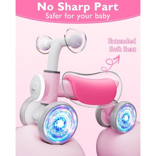 Toddler Toys Balance Bike for 1 Year Old Girl Gifts,4 Wheels Colorful Lighting with Music Baby First Bike,Toddler Girl Toys Balance Bike for 1st 2 Year Old Birthday Gifts
