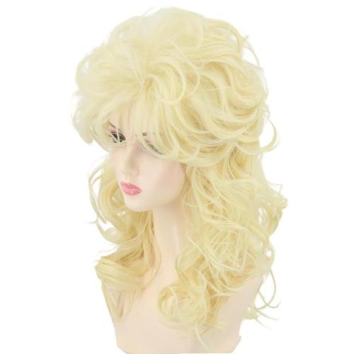 Women's Wig 70s 80s Fashion Singer Wigs Blonde Long Curly Beehive Wigs for Halloween Costume Party Wig