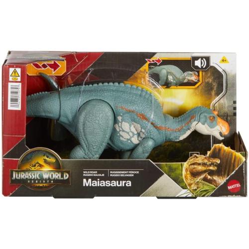 Mattel Jurassic World Rebirth Wild Roar Maiasaura Dinosaur Toy with Tail-Controlled Chomp Multi-Direction Attack & Sound, Posable & Digital Play