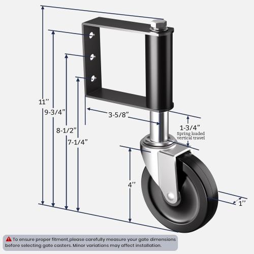 Ronlap Gate Caster Wheels Spring Loaded for Wooden Metal Tube Swing Fence Gates Heavy Duty Outdoor Farm Vinyl Gate Rollers, 220 Lbs, 4 Inches, 2 Pack