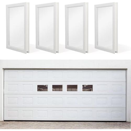 Yuzzy Garage Door Windows Kit, 4 Pack Replacement Vinyl Window Inserts with UV Resistant Resin Glass for Garage Doors (Clear Design)