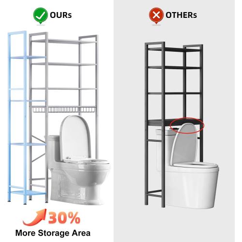 8-Tier Over The Toilet Storage with Side Rack, Over Toilet Storage Rack with Adjustable Shelf & Drain Basket, Freestanding Bathroom Organizer for Balcony, Laundry (Pure White)