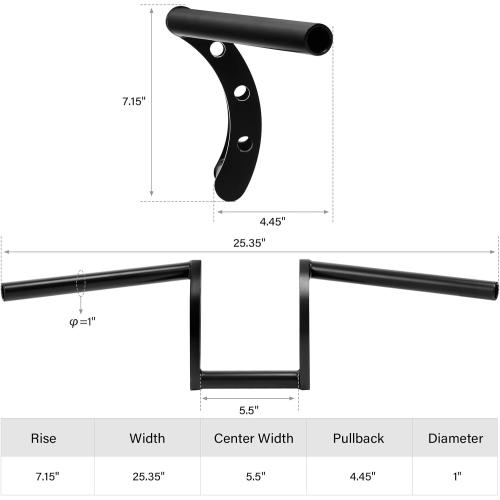 TCMT Black Drag Handlebar 1 Z Bars Fits For Harley Softail Sportster XL Honda Yamaha Suzuki Kawasaki Triumph Indian Victory Choppers Custom Bobbers with 1 Bars