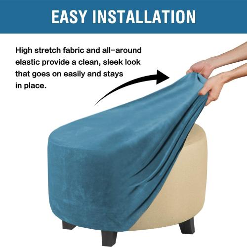 Ottoman Cover,Super Stretch Round Ottoman Slipcover Washable Storage Stool Furniture Protector for Living Room (Peacock Blue)