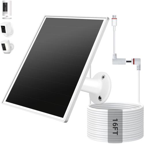 Solar Panel for Ring Camera, 6W Solar Charger with USB-C & Barrel Plug for Ring Stick Up Cam Plus/Pro & Spotlight Cam Battery Series, Waterproof, 16ft Cable, White
