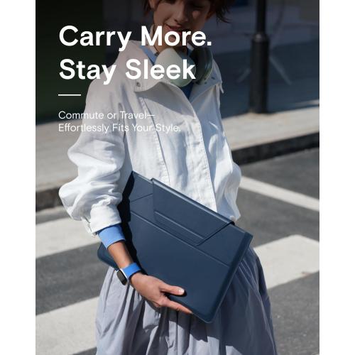 MOFT Laptop Carry Sleeve, 2-in-1 Laptop Bag & Stand for 14 MacBook Air/Pro & Dell/HP/Lenovo/Asus, Stylish Slim Computer Sleeve Bag with Expandable Storage for Computer Accessories, Deep Blue