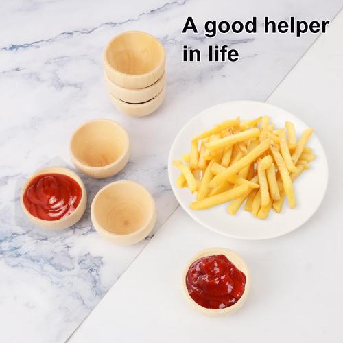 30 Pack 2.2 Inches Round Wooden Bowls, Unfinished Mini Wood Bowls for Condiments, Sauces, Dips, Nuts, and Snacks